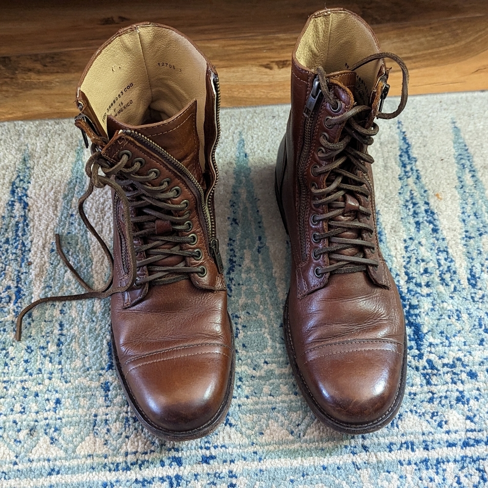 Frye genuine leather men’s boots double zipper & lace size